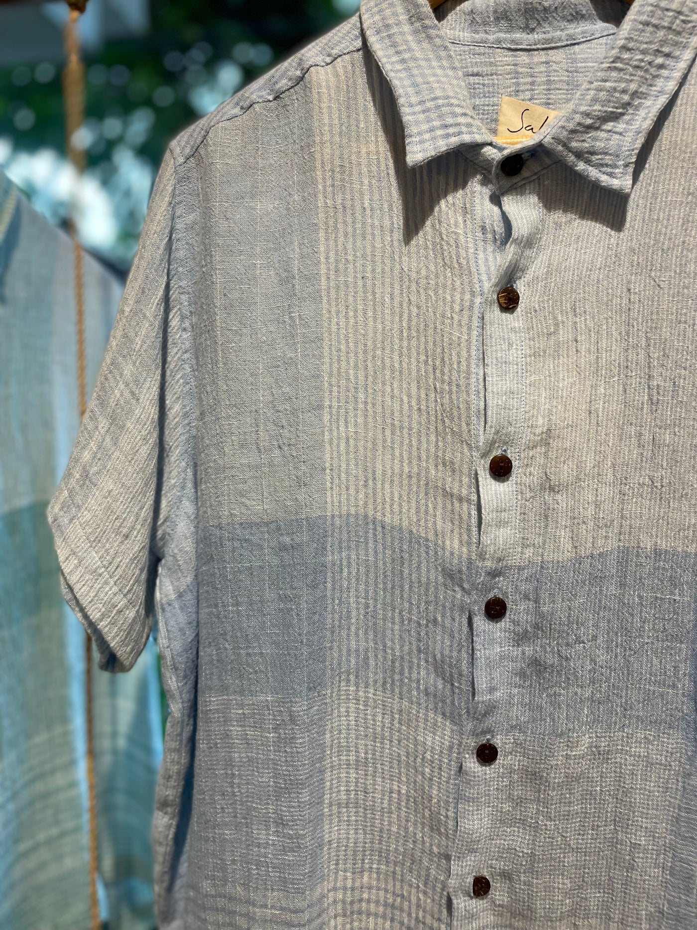 Leo Linen Shirt for Men - Mini Checkered Sky Blue