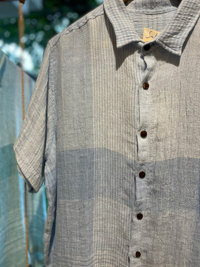 Leo Linen Shirt for Men - Mini Checkered Sky Blue