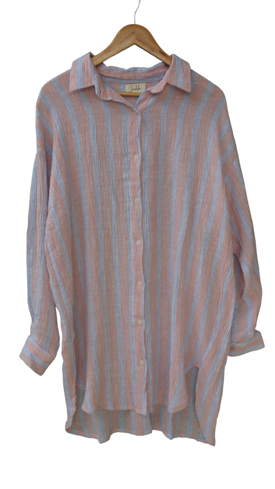 Talia Linen Shirt dress - Coral stripes