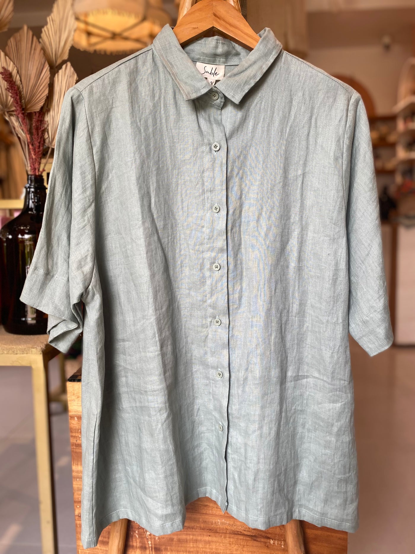 Telma Linen Shirt - Ice Berg Green