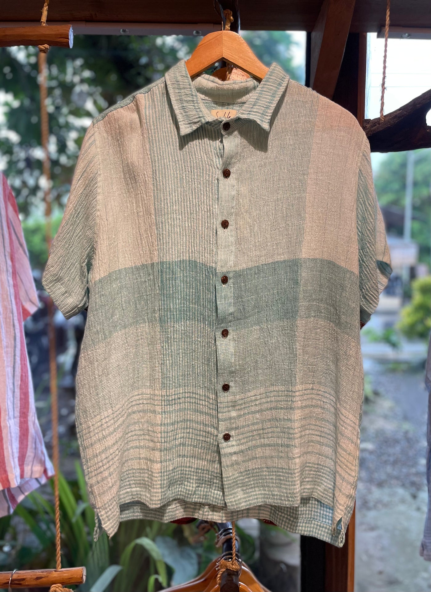Leo Linen Shirt for Men - Mini Checkered Green