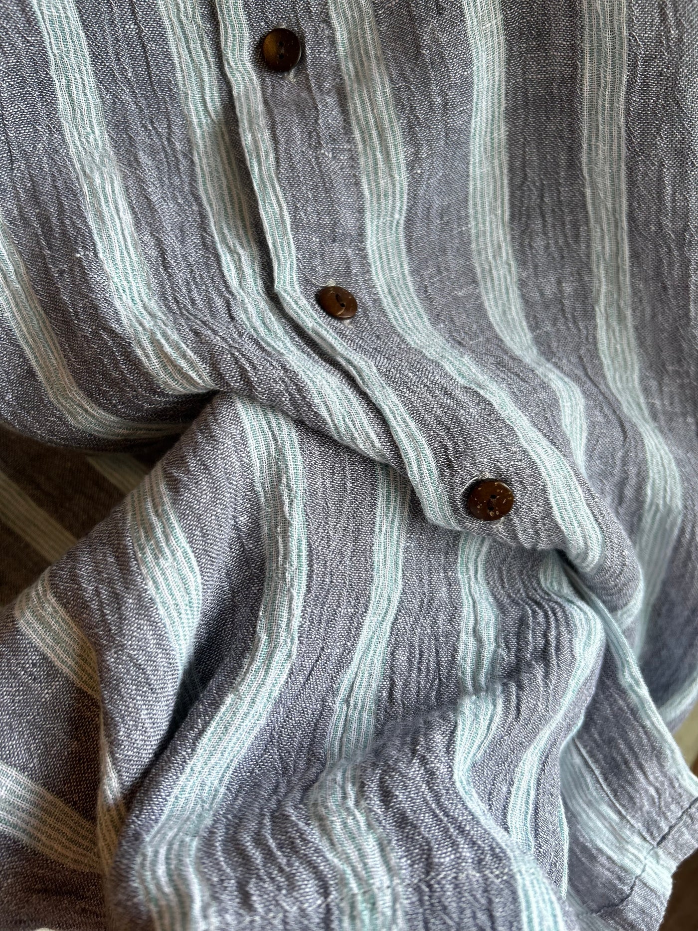 Leo Linen Shirt for Men - Blue & Green Stripes