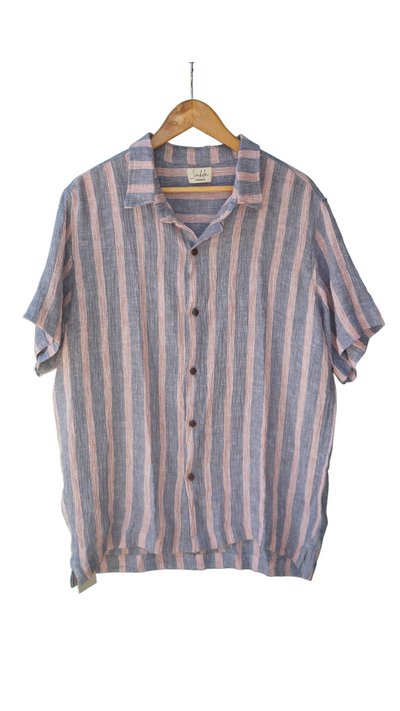 Leo Linen Shirt for Men - Blue & Rust Stripes