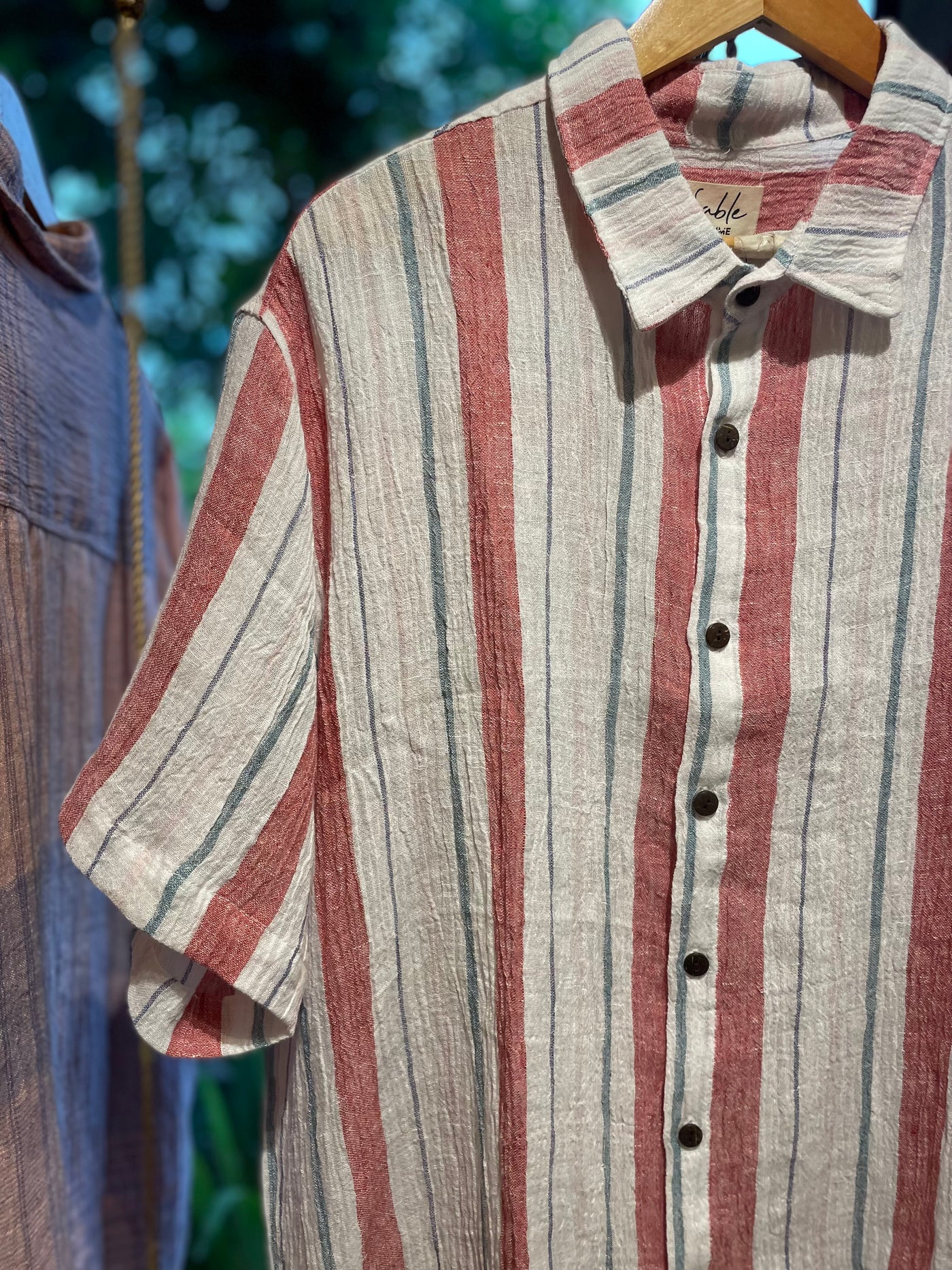 Leo Linen Shirt for Men - Red, White & Grey Stripes