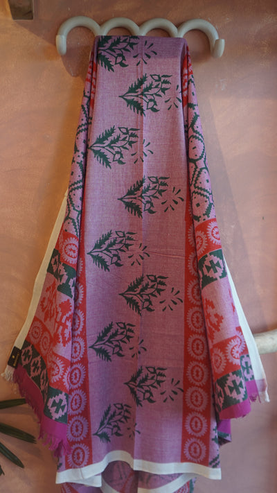 Khadi Pareo - Red with Green Leaves (AKP 25)