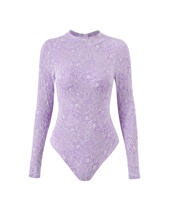 Waves Swimwear - Lavender Knitted Floral Long Sleeve One Piece