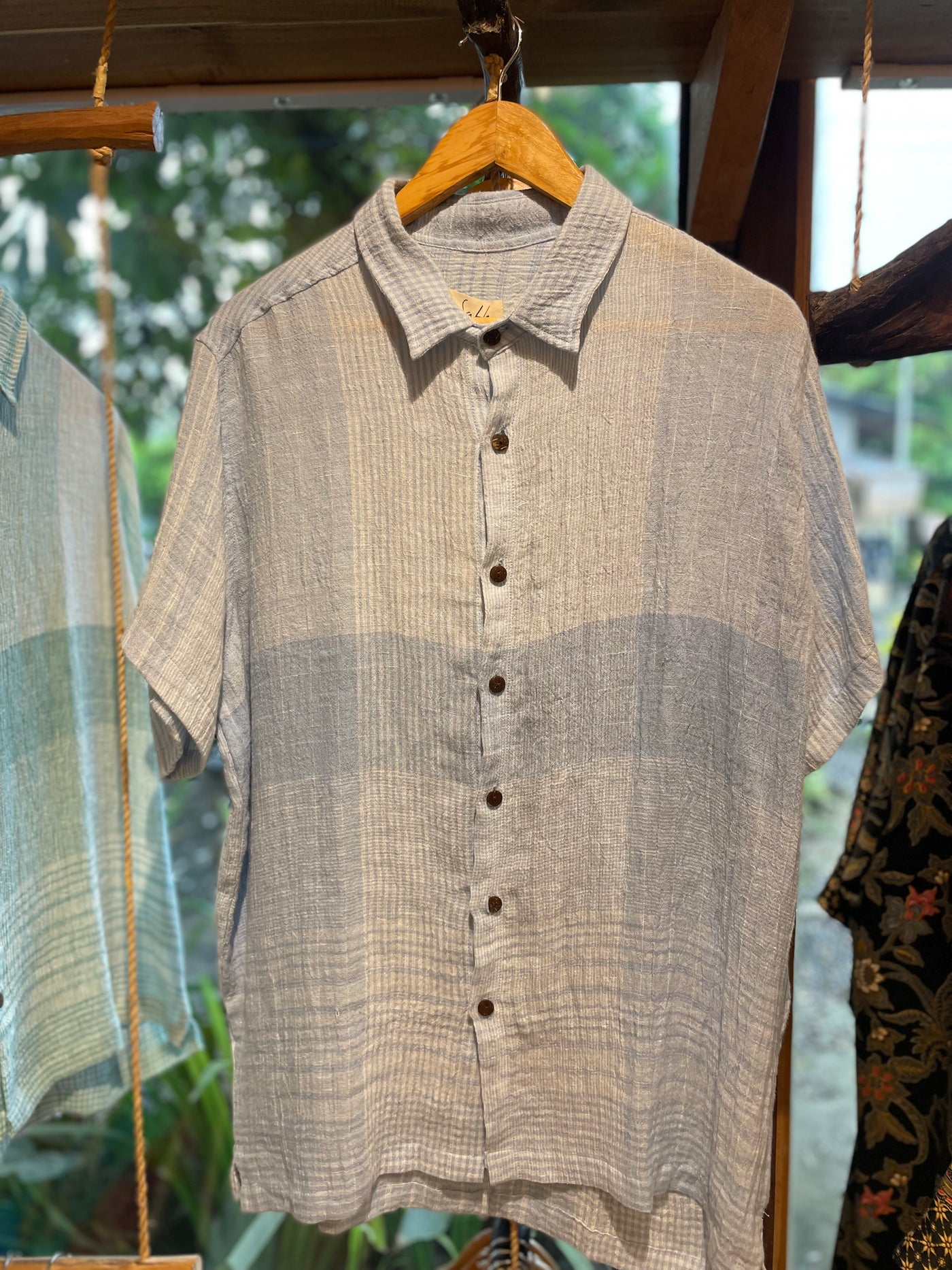 Leo Linen Shirt for Men - Mini Checkered Sky Blue