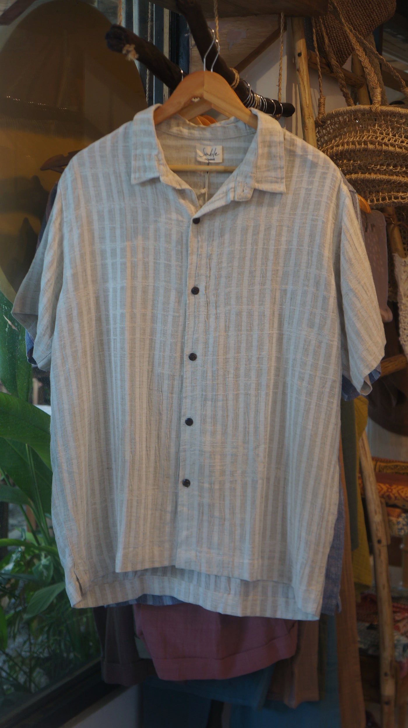Leo Linen Shirt for Men - Beige stripes
