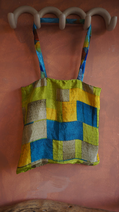 Chiquito Silk Bag - Blue and Green Square Pattern (CH2403)