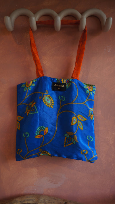 Chiquito Silk Bag - Blue and Green Leaves (CH2404)