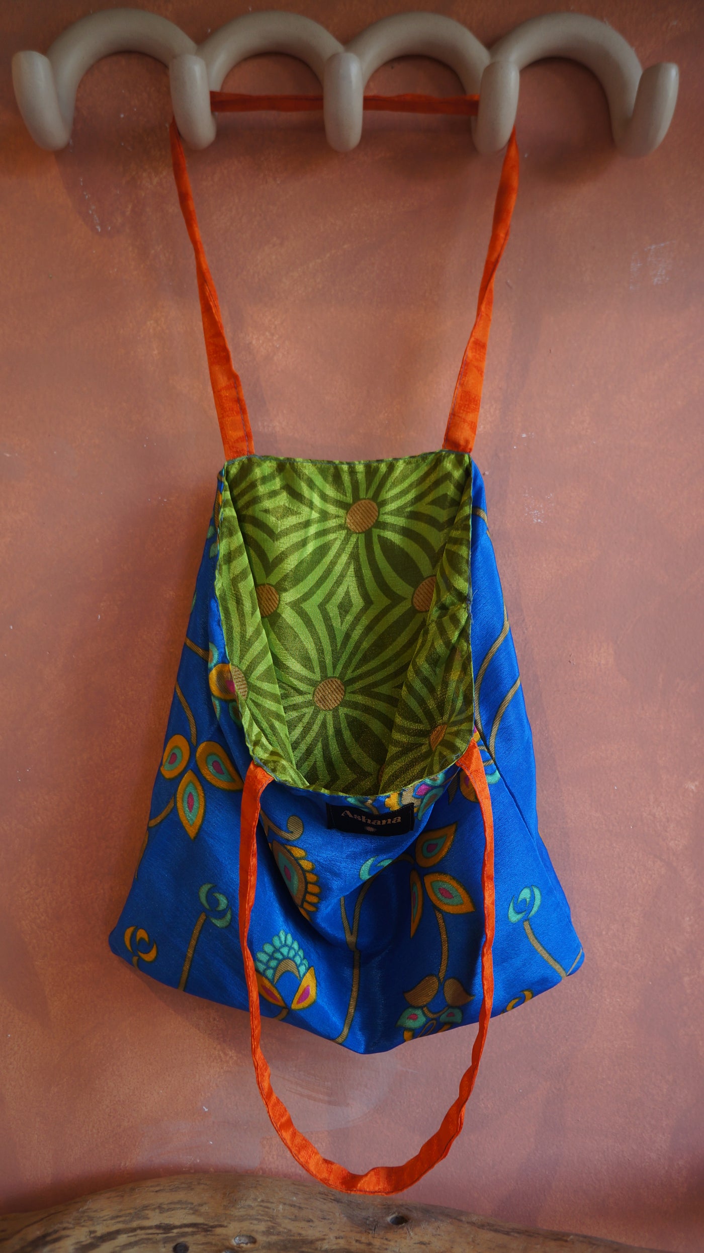Chiquito Silk Bag - Blue and Green Leaves (CH2404)