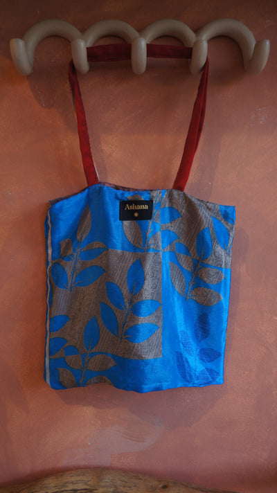 Chiquito Silk Bag - Blue Leaves and Grey (CH2408)