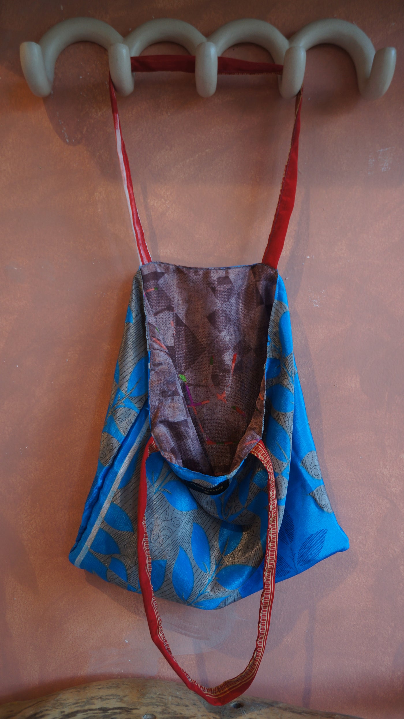 Chiquito Silk Bag - Blue Leaves and Grey (CH2408)