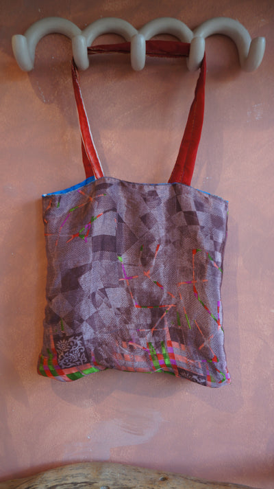 Chiquito Silk Bag - Blue Leaves and Grey (CH2408)