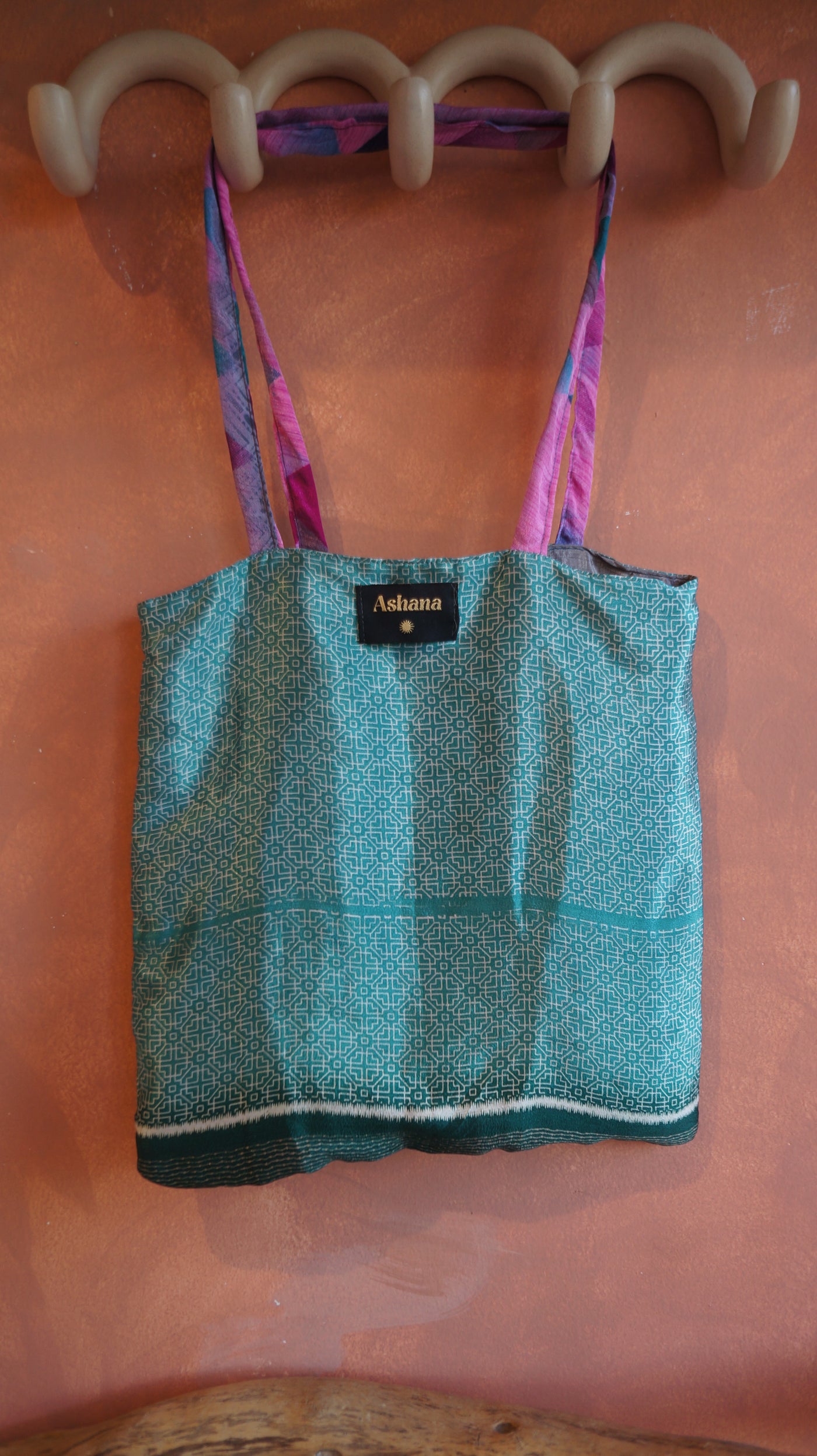 Chiquito Silk Bag - Blue and Rainbow Green (CH2410)