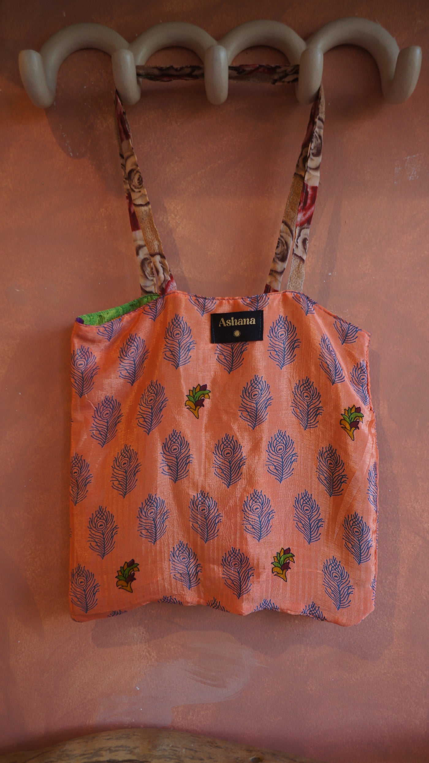 Chiquito Silk Bag - Salmon Pink and Green (CH2411)