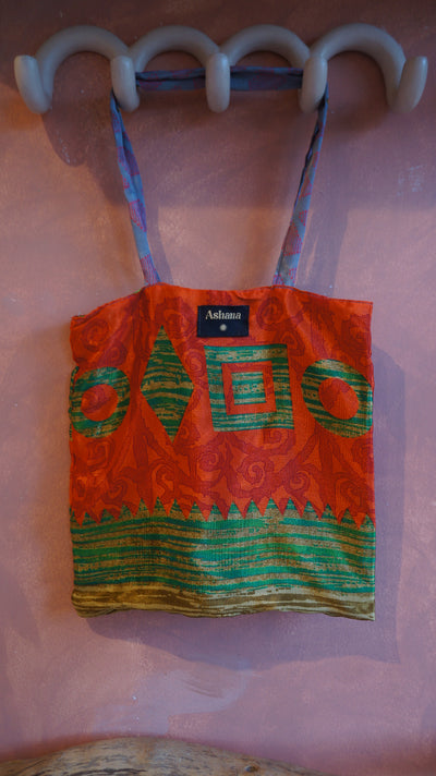 Chiquito Silk Bag - Green Orange and Peacock (CH2417)