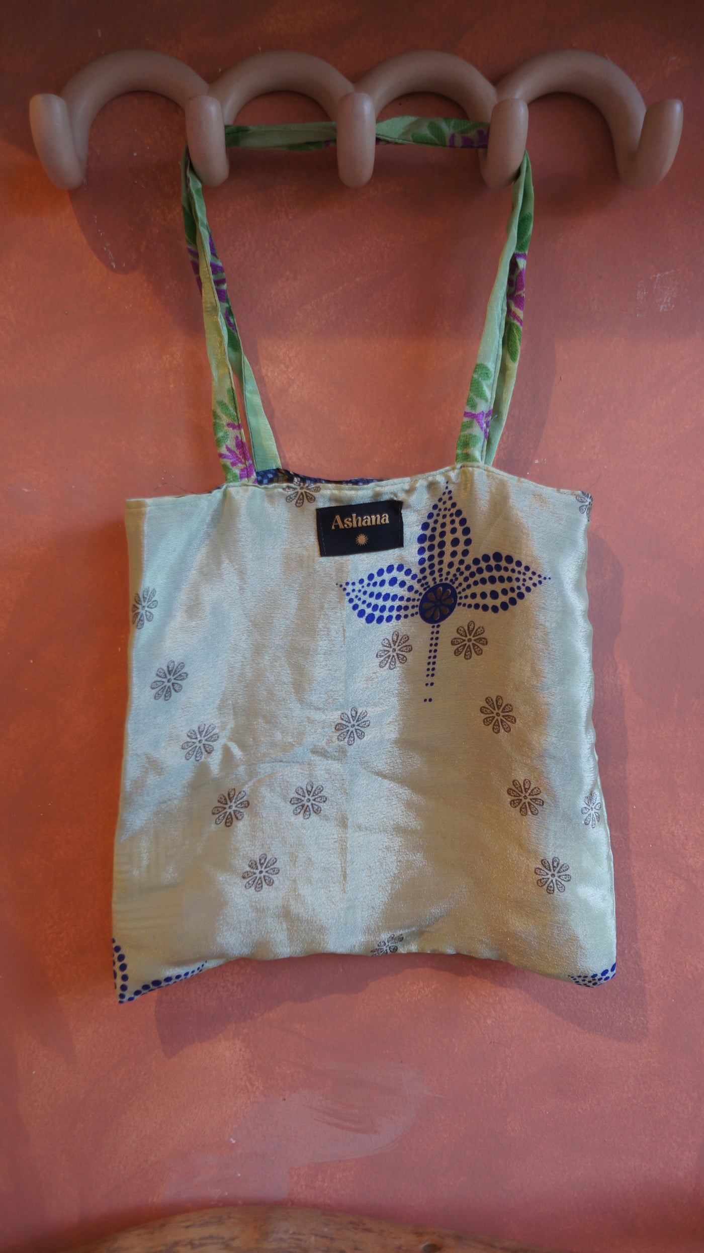 Chiquito Silk Bag - Beige and Blue Square Pattern (CH2413)