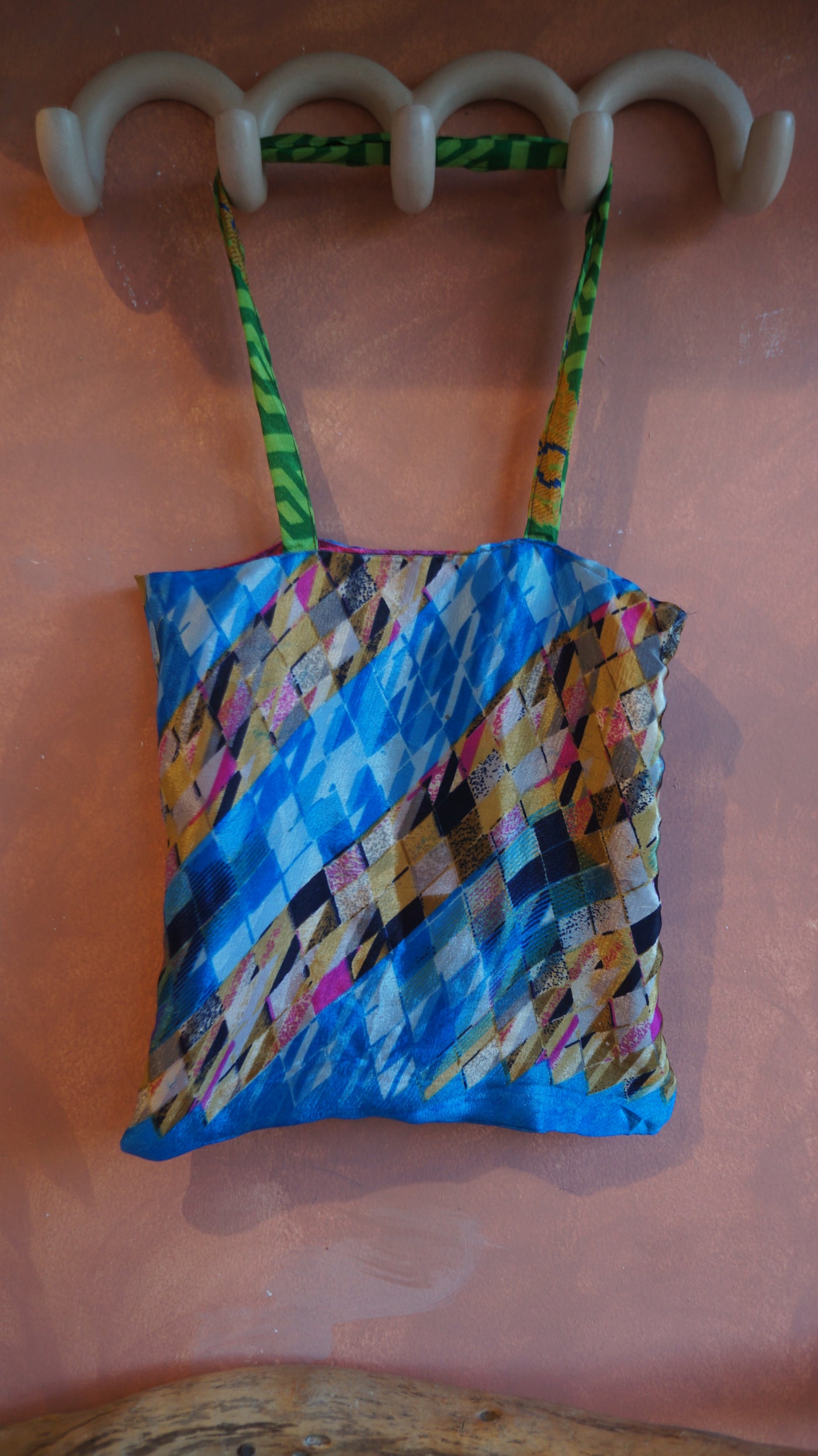 Chiquito Silk Bag - Pink and Blue Square (CH2414)