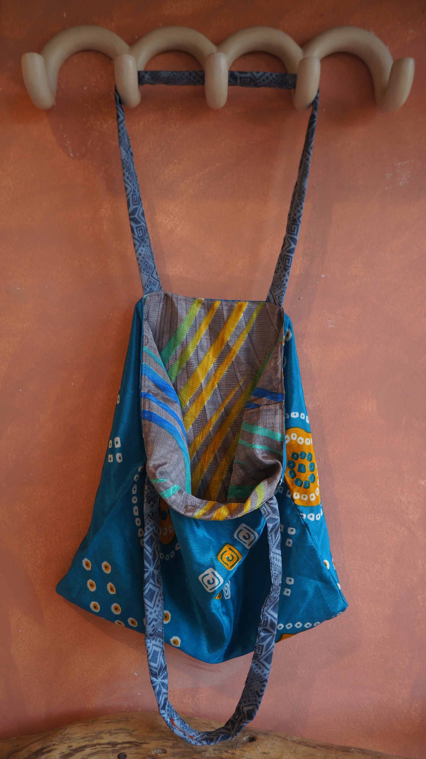 Chiquito Silk Bag - Blue and Gray Green Mustard (CH2420)