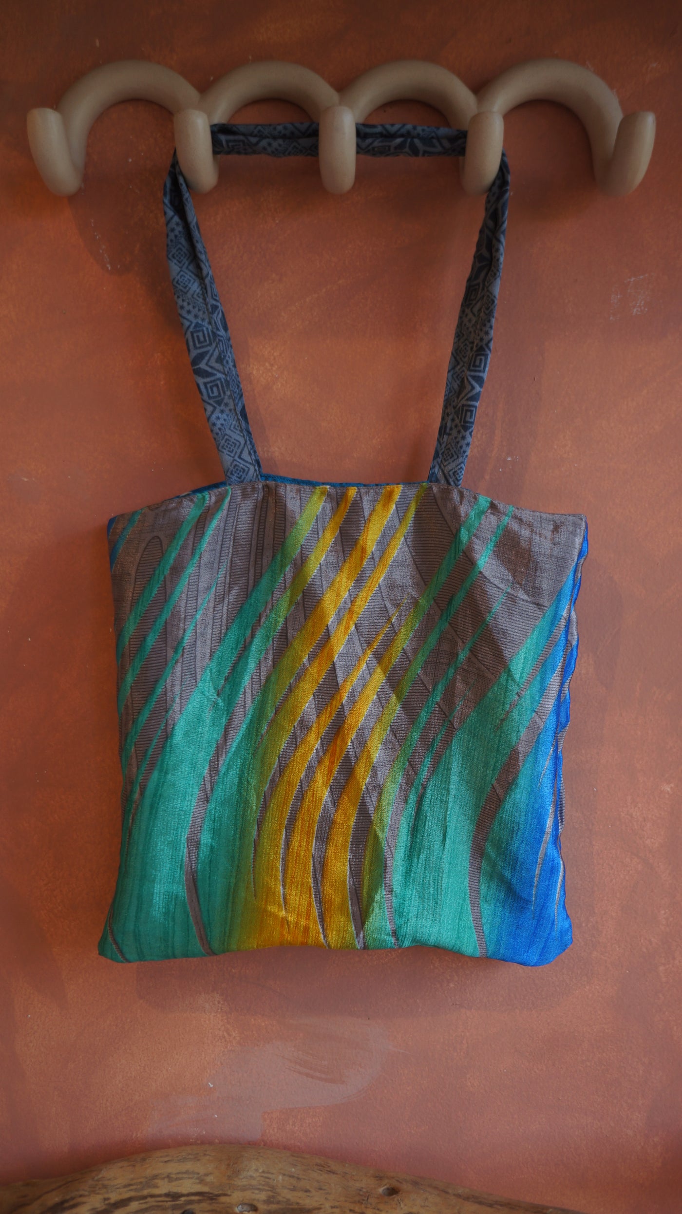 Chiquito Silk Bag - Blue and Gray Green Mustard (CH2420)