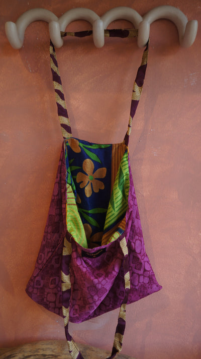 Chiquito Silk Bag - Purple and Green Floral (CH2425)