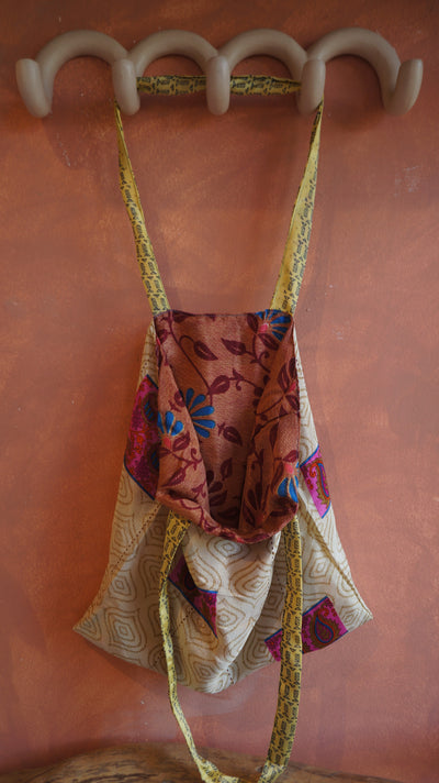 Chiquito Silk Bag - Beige and Maroon Leaves (CH2428)