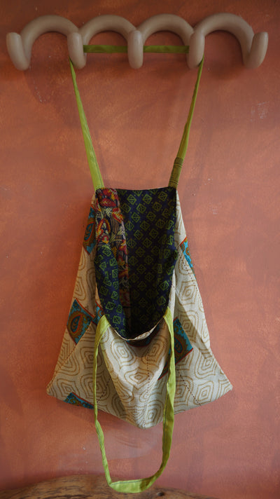 Chiquito Silk Bag - Beige and Dark Blue  (CH2430)