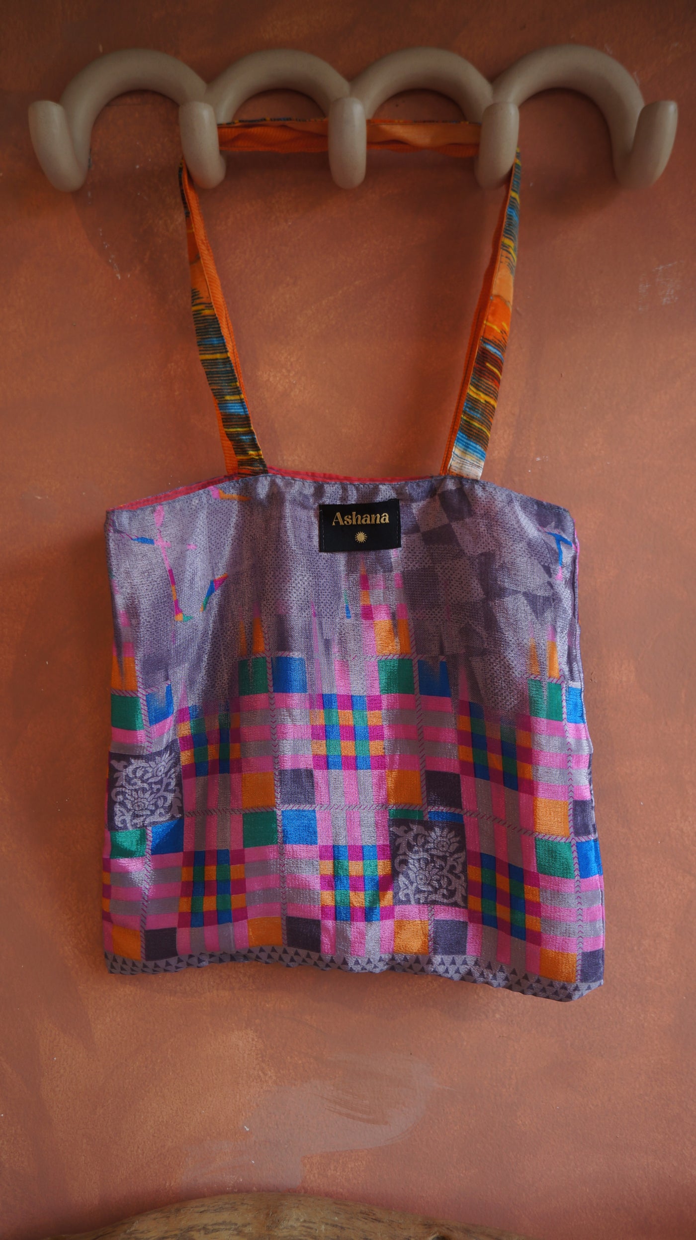 Chiquito Silk Bag - Lilac Squares and Pink (CH2433)