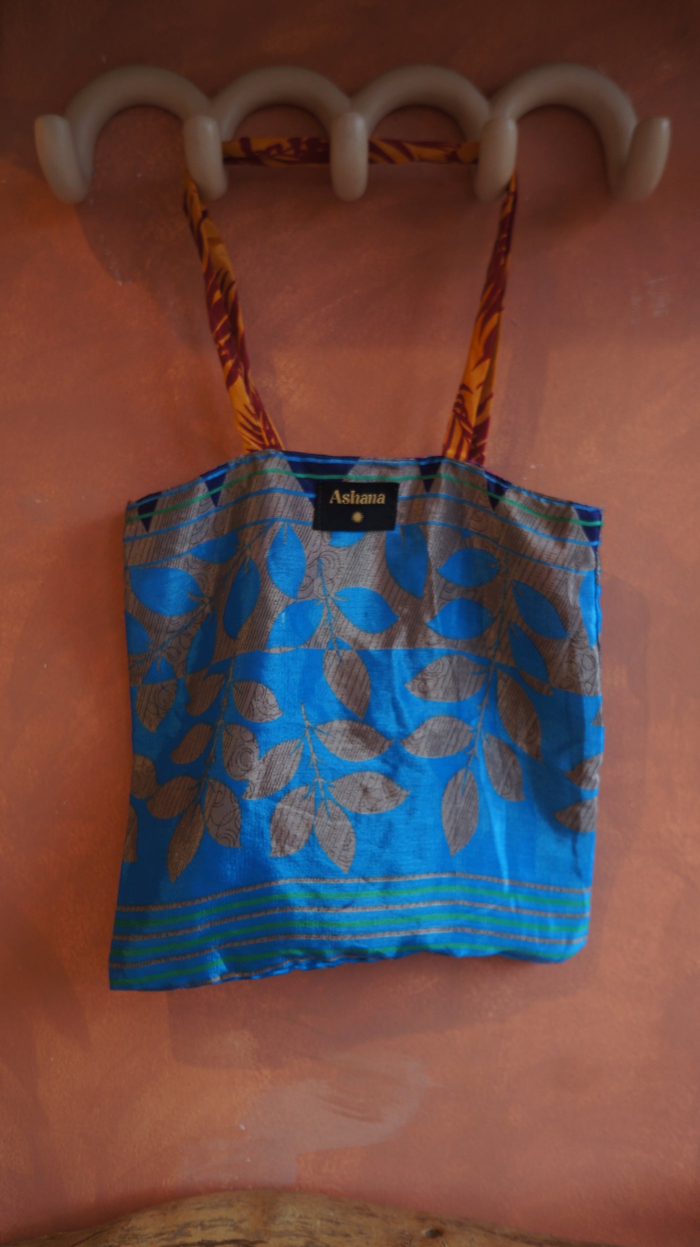 Chiquito Silk Bag - Blue and Grey Leaf (CH2440)