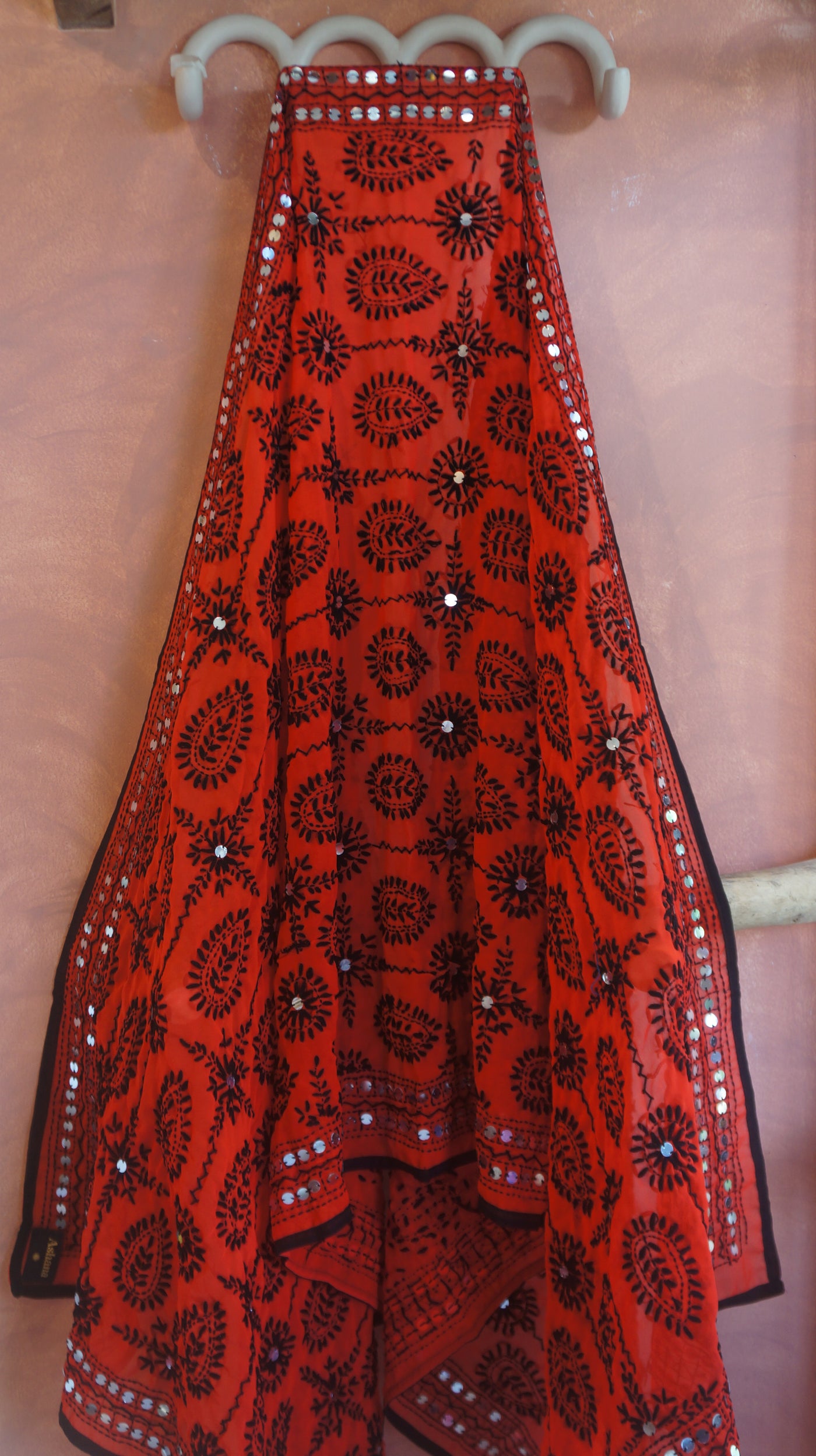 Embroidered Pareo - Red & Black (AP100)