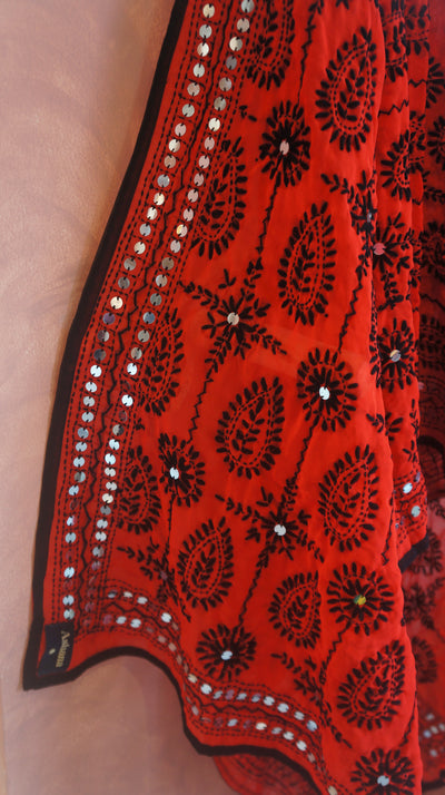 Embroidered Pareo - Red & Black (AP100)