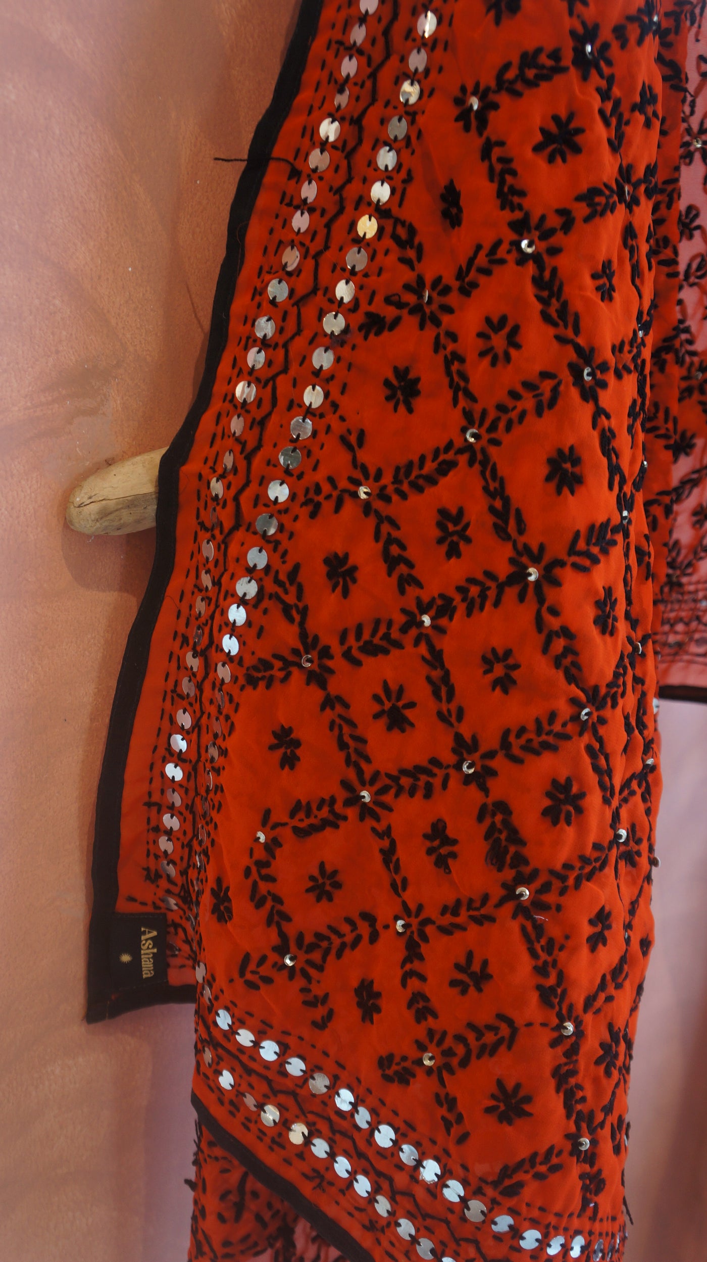 Embroidered Pareo - Orange & Black Pattern (AP128)