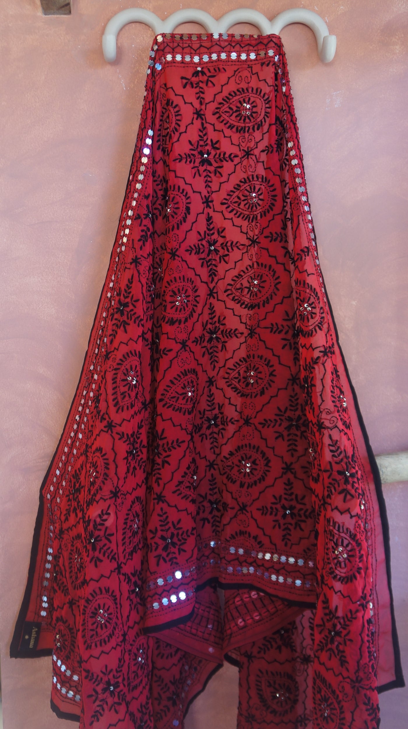Embroidered Pareo - Red & Black eyes (AP134)