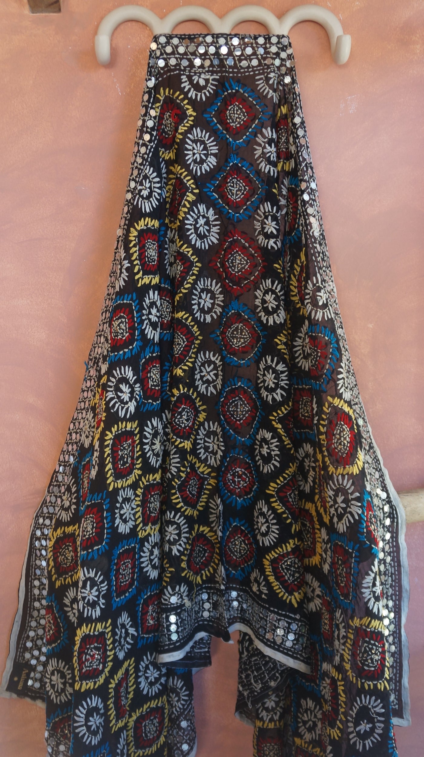 Embroidered Pareo - Black, Yellow & Blue patterns (AP136)