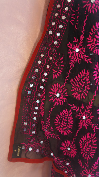 Embroidered Pareo - Black & Pink pattern (AP139)