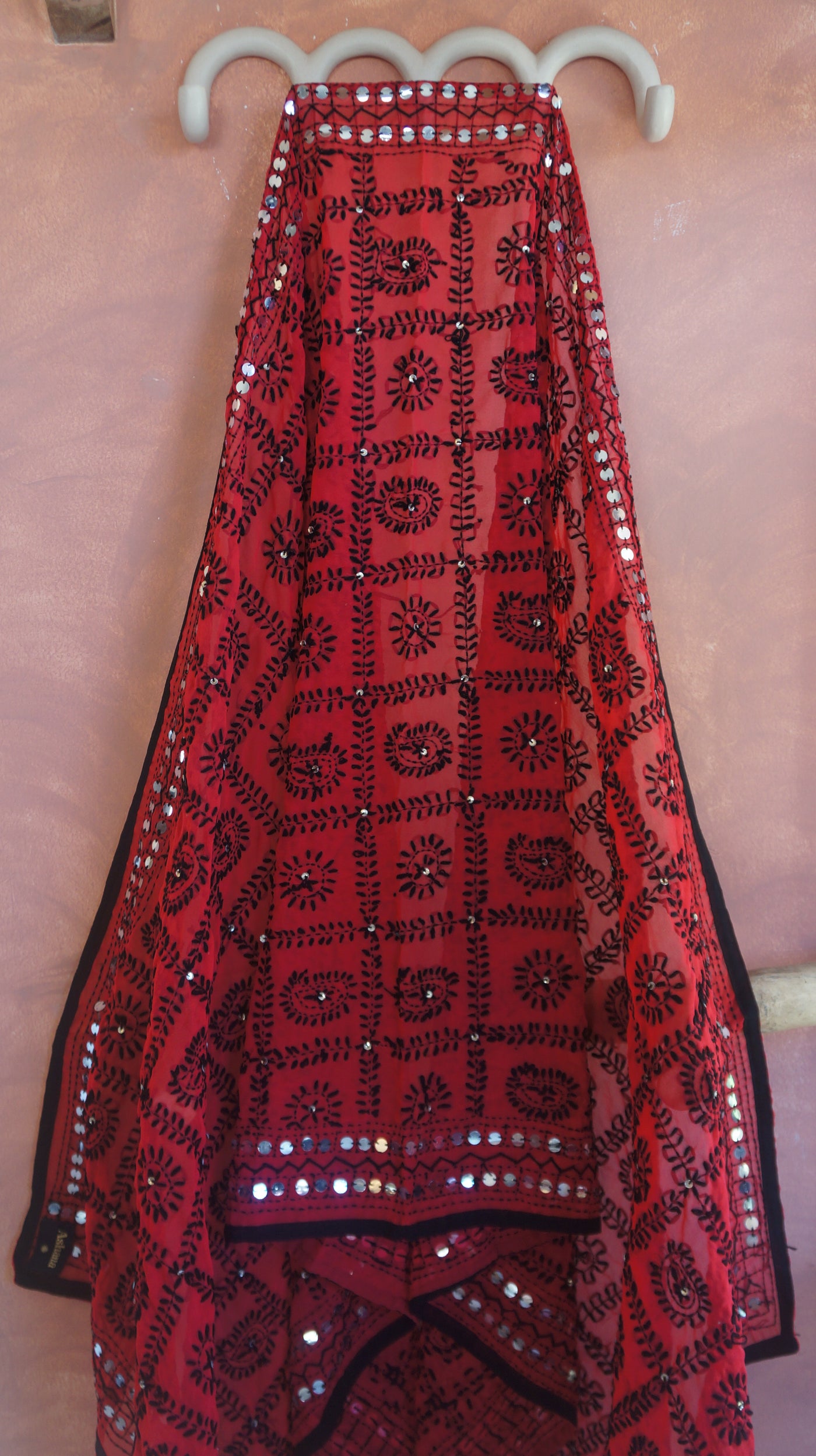 Embroidered Pareo - Red & Black squared pattern (AP140)
