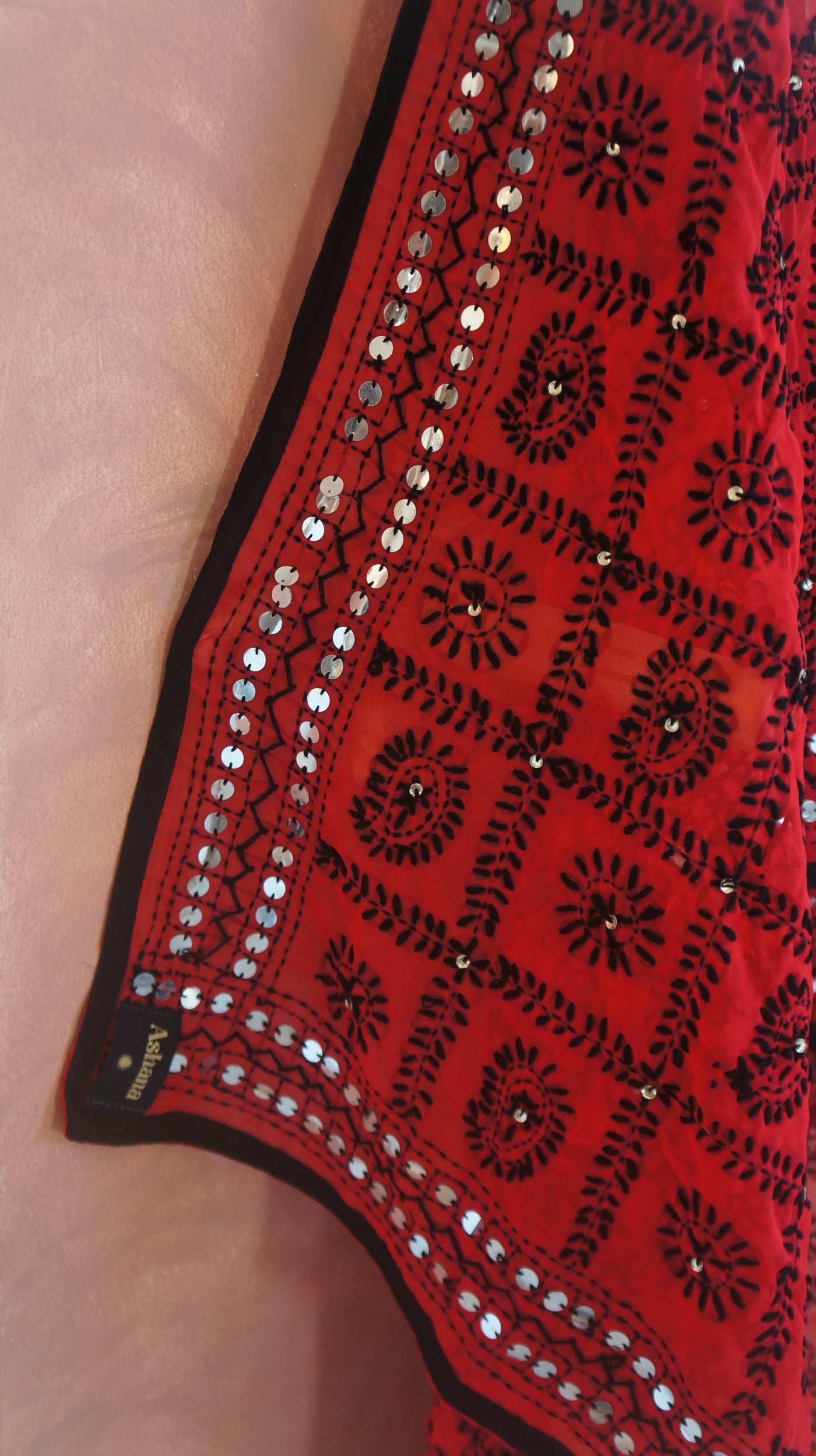 Embroidered Pareo - Red & Black squared pattern (AP140)