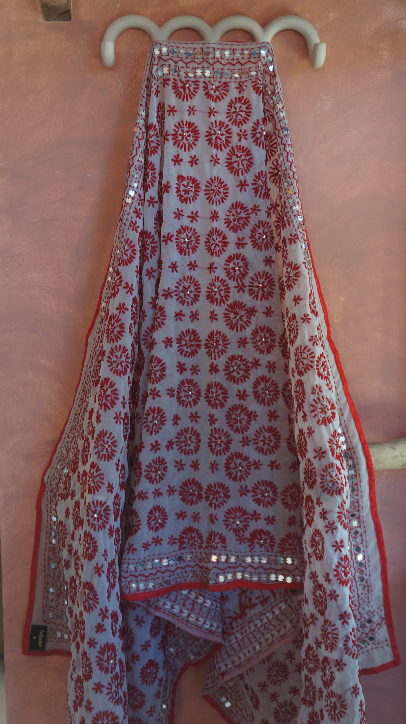 Embroidered Pareo - White & Red (AP143)
