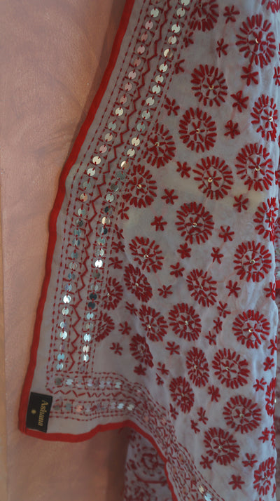 Embroidered Pareo - White & Red (AP143)