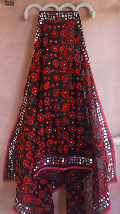 Embroidered Pareo - Black & Red (AP149)