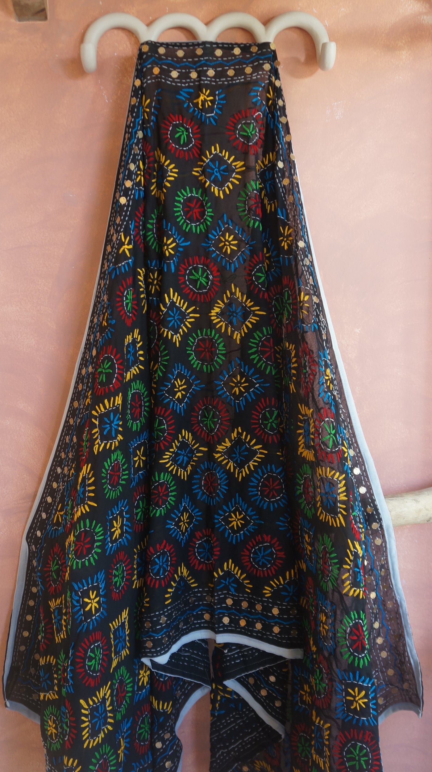 Embroidered Pareo - Black, Yellow & Blue geo (AP151)