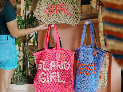 Macrame tote bag Holiday - Island Girl Pink