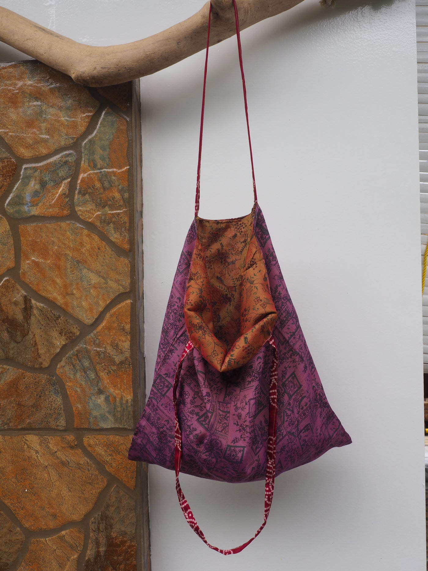 Big Reversible Silk Bag - Lilac & Orange