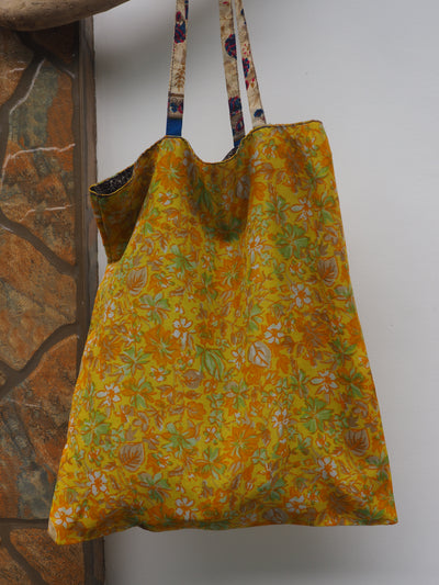 Big Reversible Silk Bag - Yellow & Brown