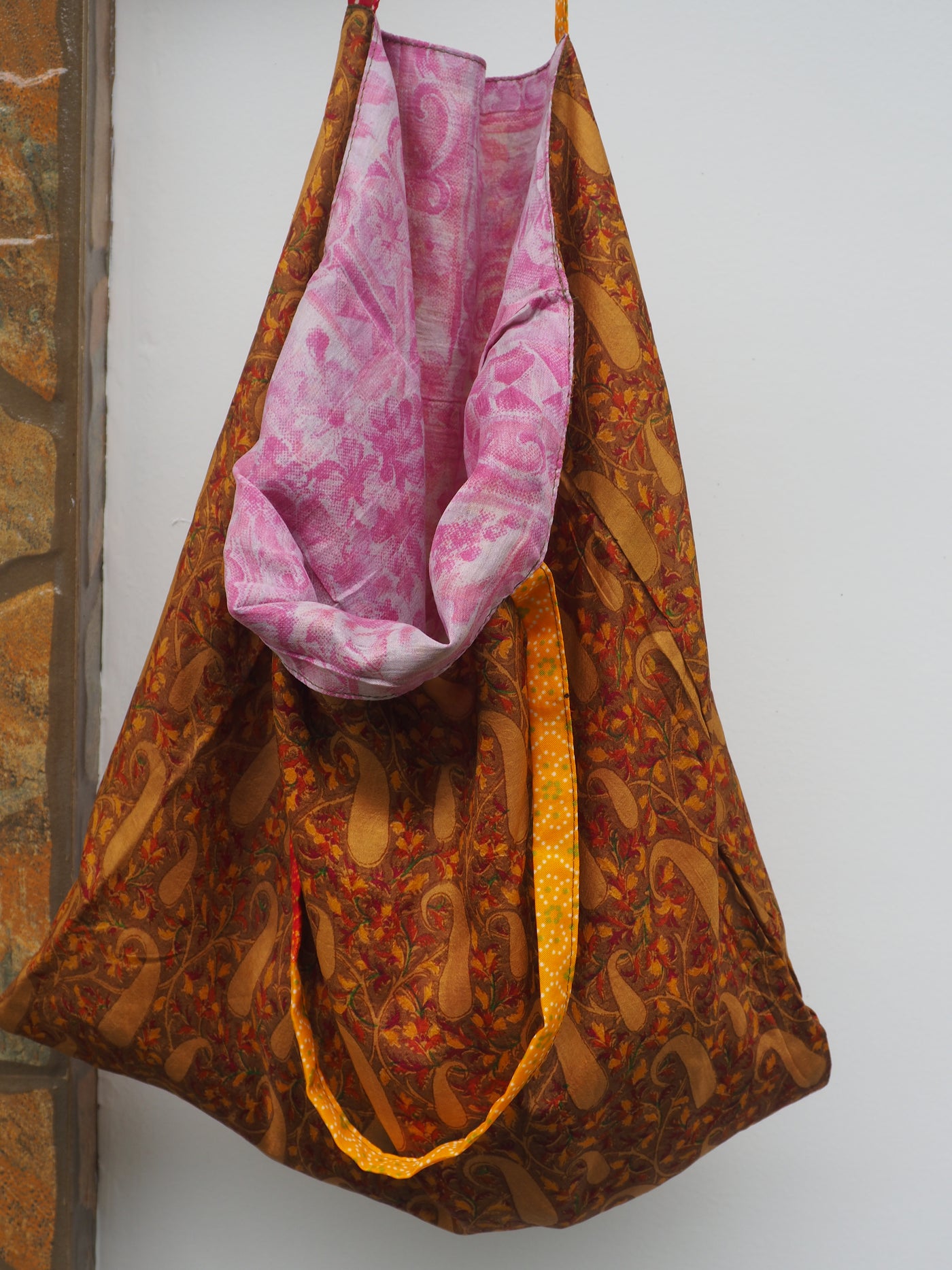 Big Reversible Silk Bag - Rouille & Pink