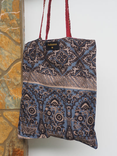 Big Reversible Silk Bag - Blue, Pink & Orange