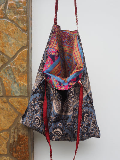 Big Reversible Silk Bag - Blue, Pink & Orange