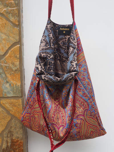 Big Reversible Silk Bag - Blue, Pink & Orange