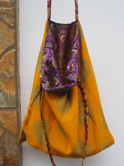 Big Reversible Silk Bag - Yellow & Purple